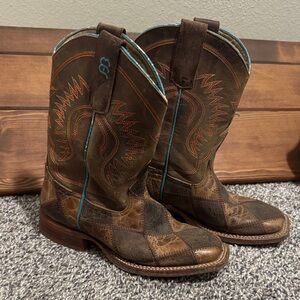 Anderson Bean Kids Boots with Brown and Blue patchwork Design